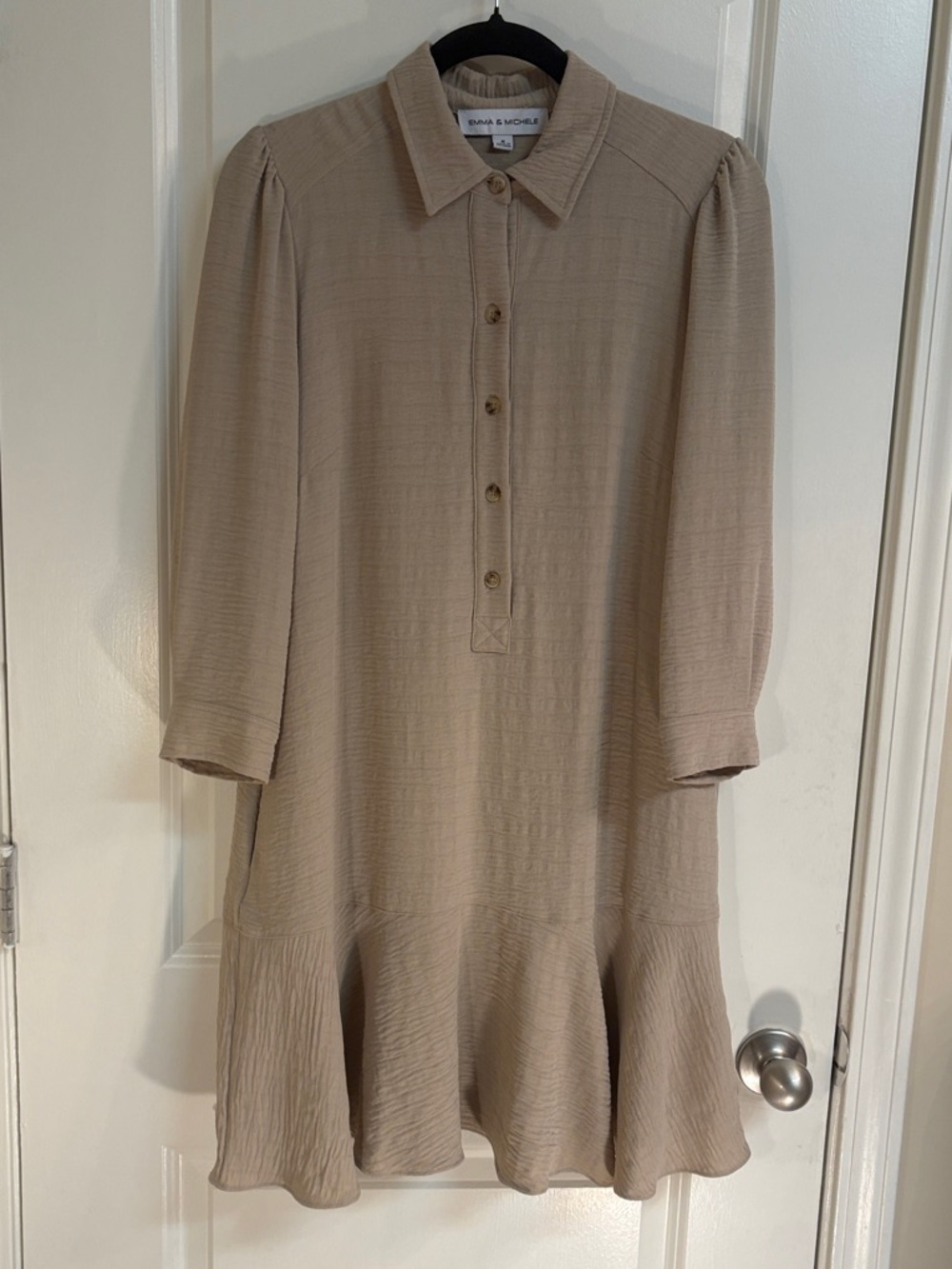 Emma & Michele Tan Taupe Button-Front Midi Dress- 3/4 Sleeves